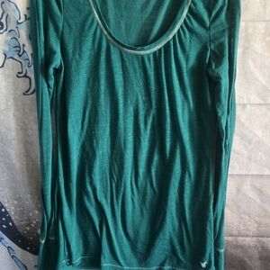 American Eagle Outfitters Teal Long Sleeve Blouse Y2K